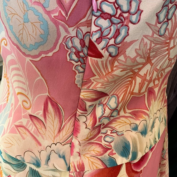 Kay Unger 100% Silk vintage midi maxi dress pink lined halter ruffles XS S - Picture 8 of 16